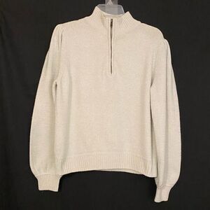 Universal Threads cream off-white sweater with puff sleeves and half zipper. M